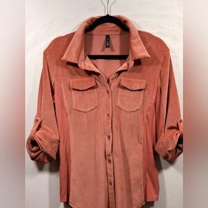 Lapis Peach Women’s Size XL Quarter Sleeve “corduroy “ Button Up Shirt